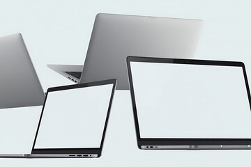 Modern sleek laptops open on a clean bright background showcasing their blank screens ready for work or creativity a stylish collection of portable computing devices