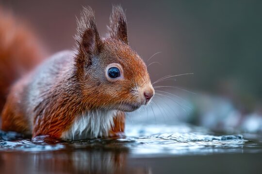 Fototapeta Cold day wet red squirrel