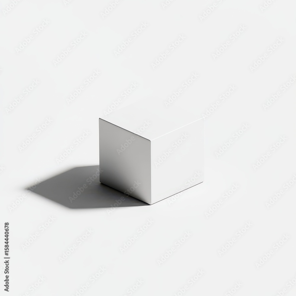 Poster white cube object on a white background.