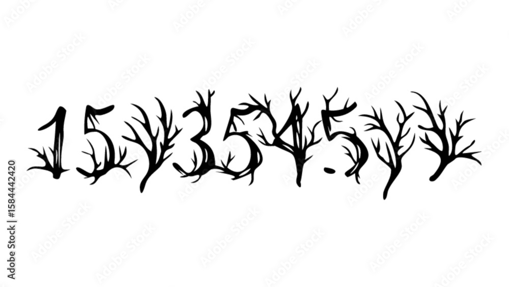 Poster unique artistic number sequence with tree branch design for personalized tattoo and custom logo desi