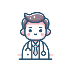 Cartoon illustration of a male doctor wearing a stethoscope and tie, smiling with a friendly expression.