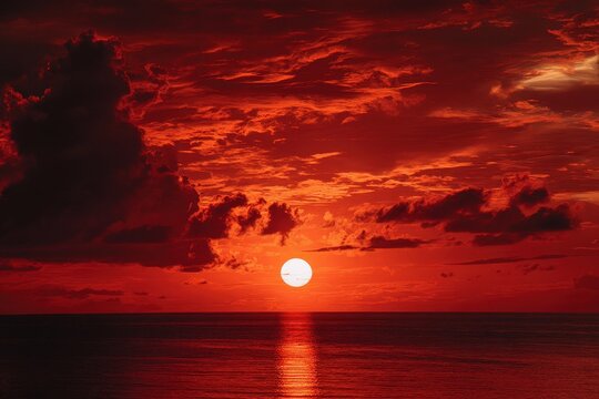 Crimson dusk over the Caribbean Sea