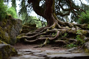 Curved roots in the plant garden