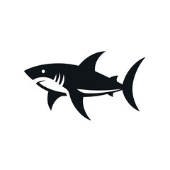 Stylized black silhouette of a shark, powerful predator, marine life.