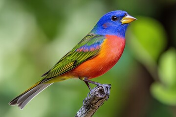 Obraz premium Elegant wildlife capture of painted buntingâ€™s profile, perched gracefully in light breeze