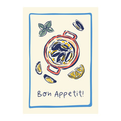 Hand drawn vintage illustrations in a doodle style. Vector Food illustrations in classic Italian aesthetics. Dolce Vita - Menu, posters designs.