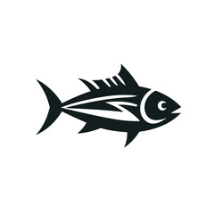 Stylized black and white graphic of a tuna fish.