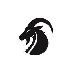 Black Goat Head Silhouette Icon on White Background – Minimalist Vector Illustration