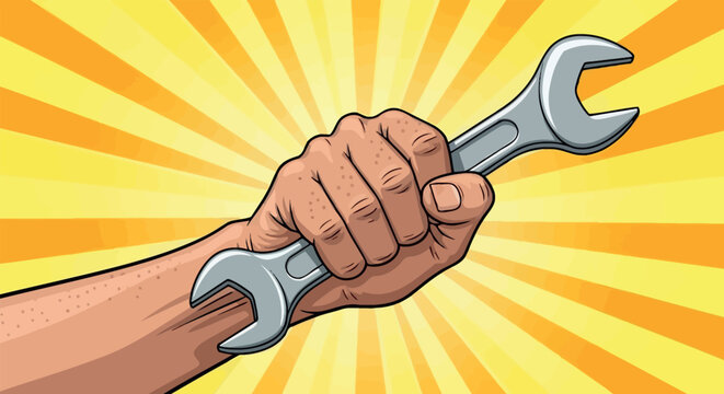 Strong Hand Gripping a Wrench, Pop Art Style