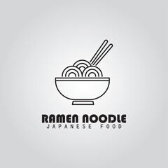 Ramen simple logo design. With illustration of a bowl of ramen with chopsticks