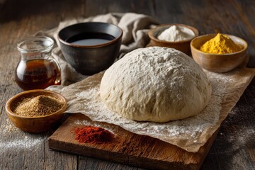 Fototapeta premium Dough mixed with brewing components for baking