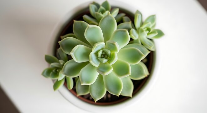 Green Rosette Succulent Plant in White Pot | Indoor Gardening Still Life