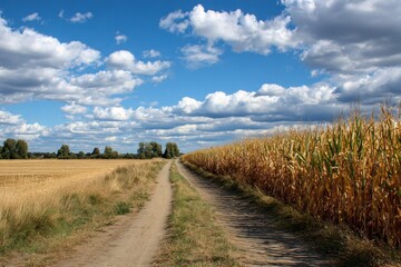 Dusty path by a cornfield in late summer
