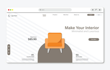 Chair store website landing page. Graphical user interface for website page
