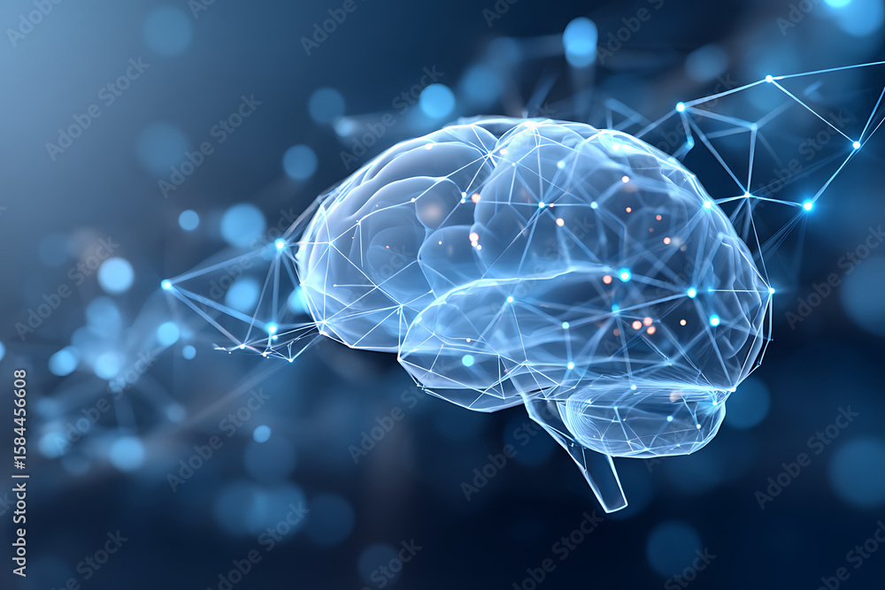 Aufkleber digital representation of a human brain showcasing neural connections and technological elements in 