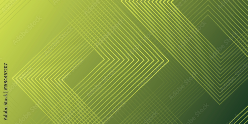 Poster green abstract background with glowing geometric lines. modern gradient rounded square lines pattern