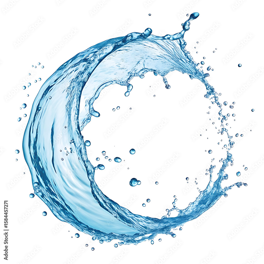 Poster dynamic blue water splash forming a circular shape isolated on transparent background