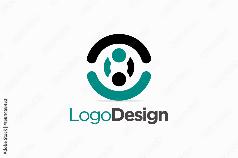 Poster Modern logo design featuring a teal and black circular emblem symbolizing unity and teamwork.