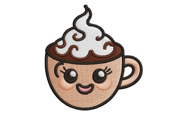 Cute coffee cup with whipped cream and face image