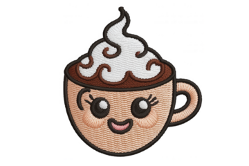 Cute coffee cup with whipped cream and face image