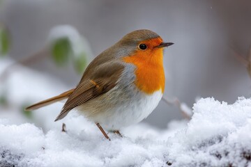European robin in the snow