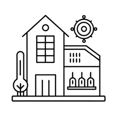 AI Monitoring And Adjusting Climate Control Systems In Smart Buildings vector line art on white background