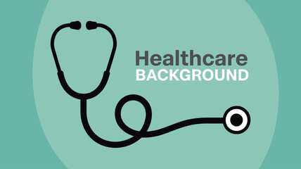 Healthcare-themed stethoscope illustration on circular green background with bold text layout for medical concept and stock design use