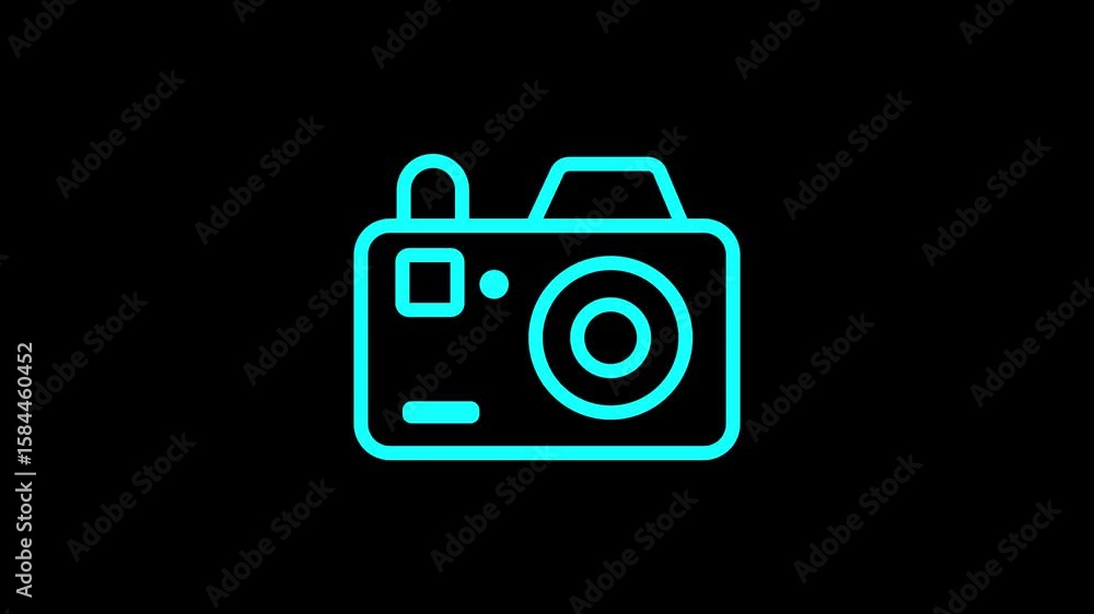 Poster camera taking picture using flash button animation. photographic icon motion. technology camera icon