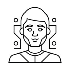 Flat Vector Of AI Powered Face Detection Working On Mobile Devices vector line art on white background