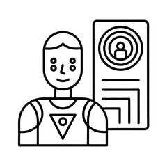 Futuristic AI Interface Evaluating Biometric Data For Security Access vector line art on white background