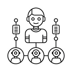 Futuristic AI Assistant Scheduling Meetings And Managing Calendar Tasks vector line art on white background