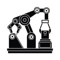 Line Art Showing Automated Manufacturing Process With Robotic Assembly vector silhouette on white background