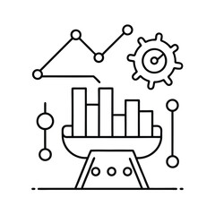 Machine Learning Algorithm Improving Digital Marketing Campaign Results vector line art on white background