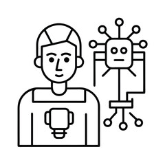 Machine Learning In Action As AI Evaluates And Ranks Online Content vector line art on white background