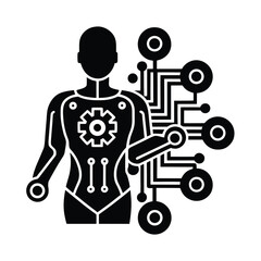 Machine Learning Model Improving Diagnostic Accuracy In Healthcare vector silhouette on white background