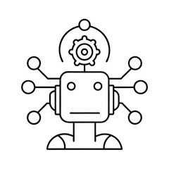 Outline Illustration Of Artificial Intelligence System With Tech Elements vector line art on white background