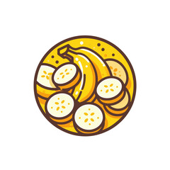 Fototapeta premium Flat Banana Icon with Slices on White Background – Minimalist Fruit Vector Illustration