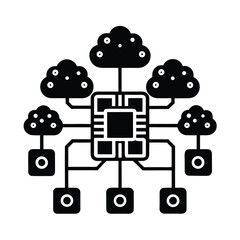 Outline Vector Showing AI Learning From Large Data And Interactions vector silhouette on white background