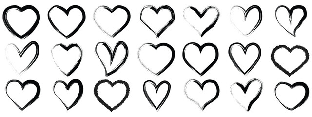 Heart brush strokes vector illustration hearts drawing doodle sketch love symbol collection.