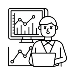 Vector Art Of AI Analyzing Stock Market Data For Financial Trends vector line art on white background