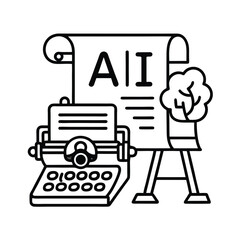 Vector Art Of AI Composing Written Content Using Natural Language vector line art on white background