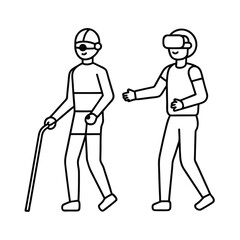 Vector Of AI Guiding Visually Impaired Person Through Smart Technology vector line art on white background