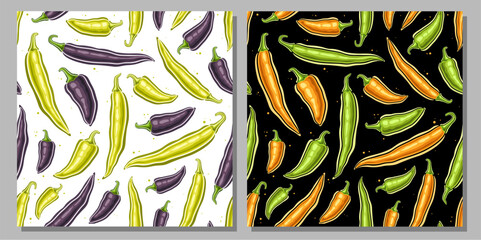 Vector Chili Pepper seamless patterns
