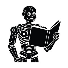 Vector Of Humanoid Robot Reading And Interpreting Legal Documents vector silhouette on white background
