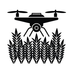 Vector Scene Of Autonomous Drone Scanning Crop Fields Using AI vector silhouette on white background