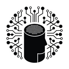 Voice Recognition AI Processing Voice Commands From Smart Devices vector silhouette on white background