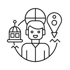 Voice Based AI Assistant Booking Travel Plans Using Natural Voice Input vector line art on white background