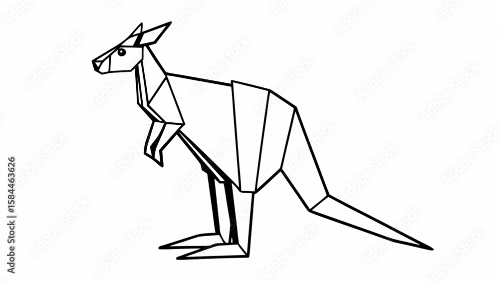 Poster geometric kangaroo illustration with sharp lines and angles in a minimalist black and white style de
