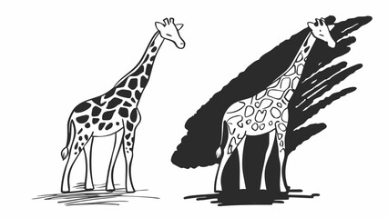 Two giraffes standing side by side one with a shadow and one without on a white background art created with generated ai