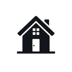 Simple black silhouette of a residential house, front view, with basic architectural details.